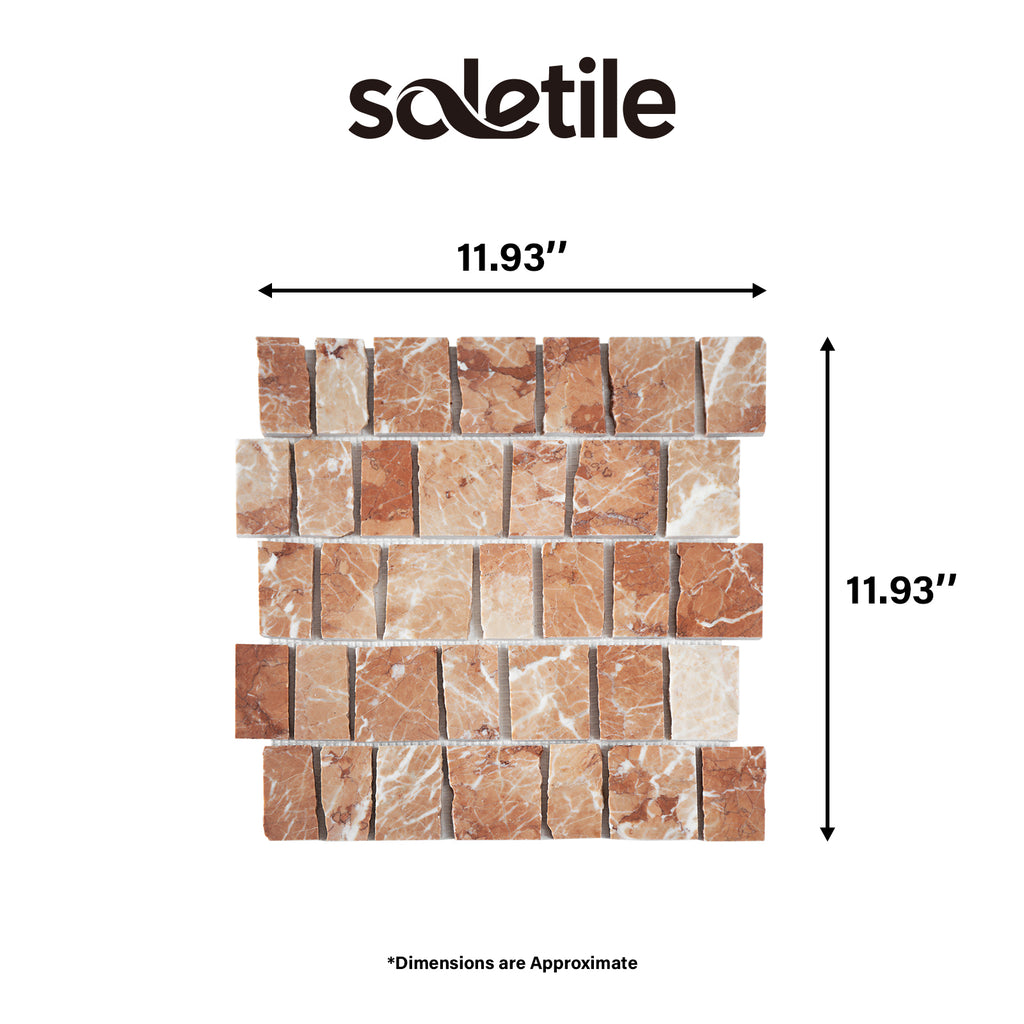 Mosaic tile sample with dimensions and Soletile branding on a white background
