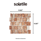 Mosaic tile sample with dimensions and Soletile branding on a white background