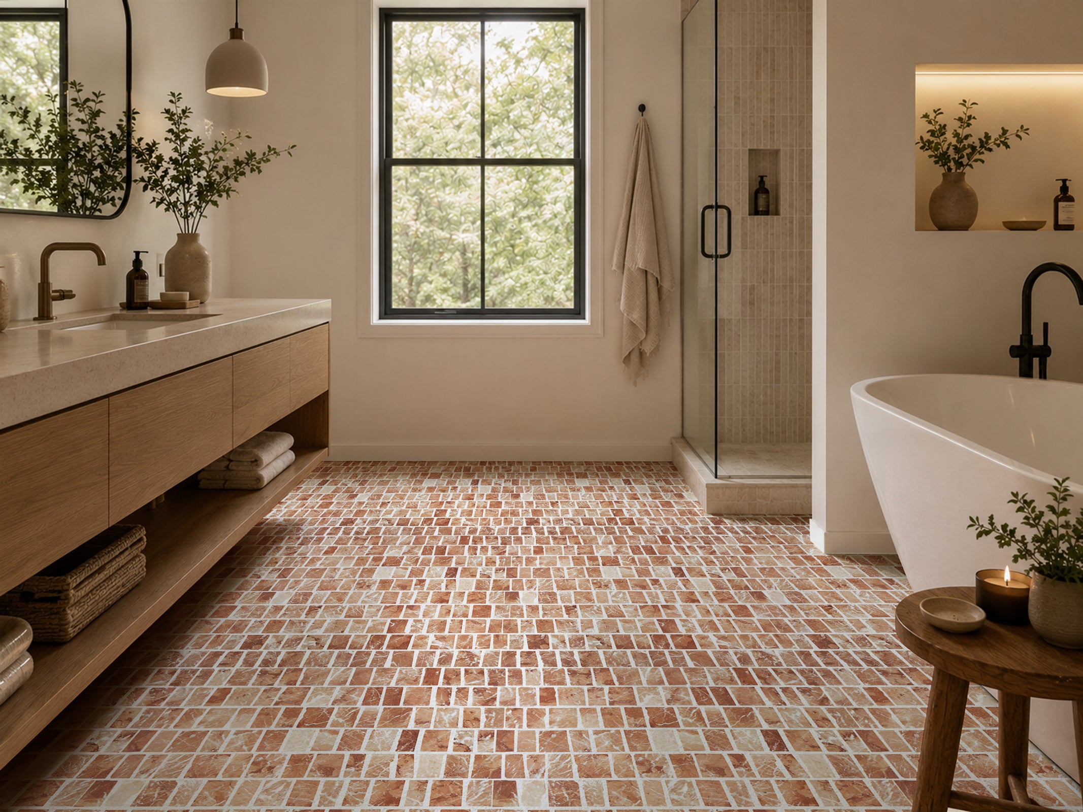 Rough-Cut Rojo Alicante Marble Mosaic Tile
