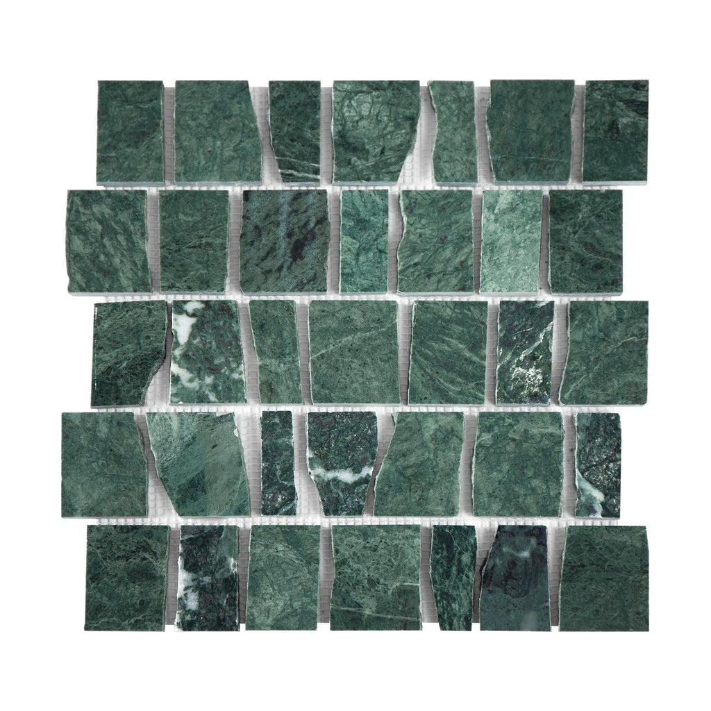 Green marble mosaic tiles on a white background