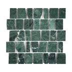Green marble mosaic tiles on a white background