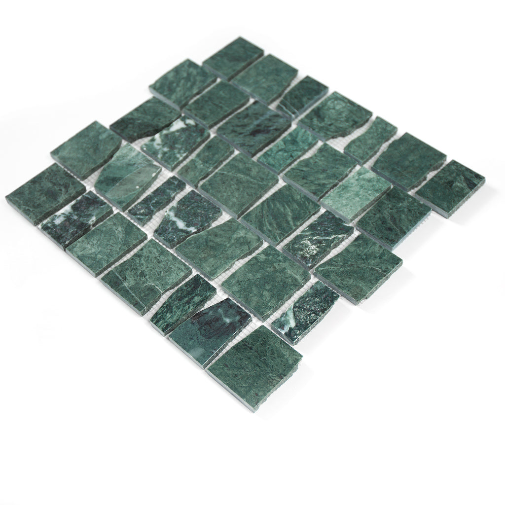 Green mosaic tile pattern on a white background
