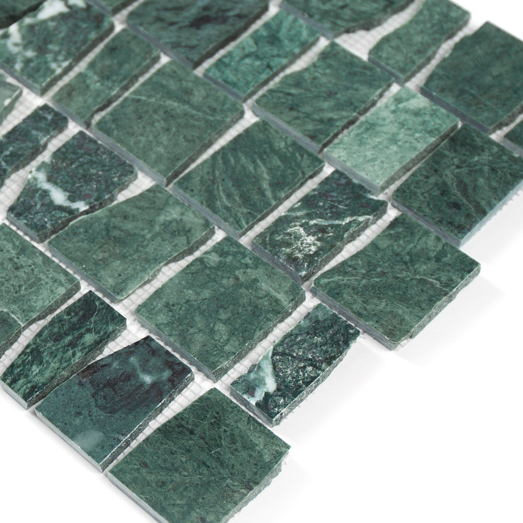 Green marble mosaic tiles on a white background