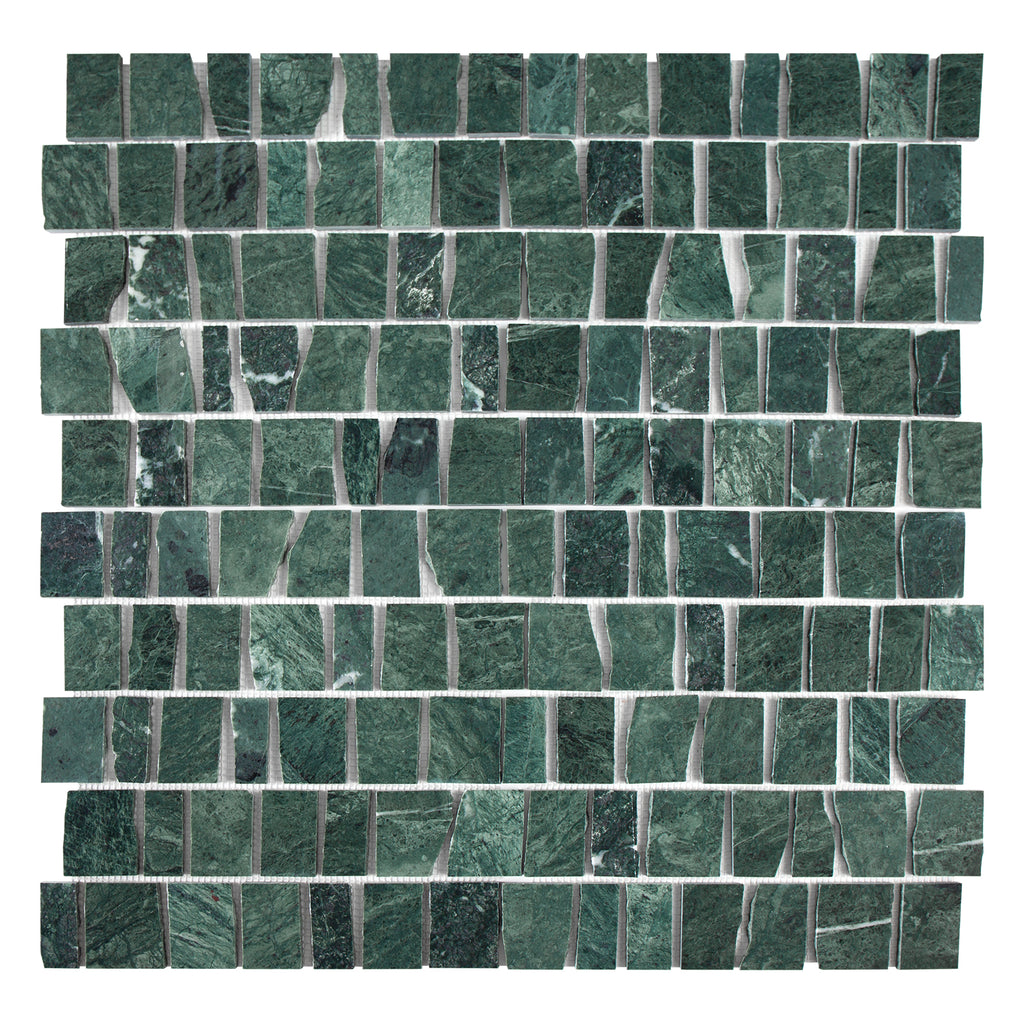Green marble mosaic tile pattern on a white background