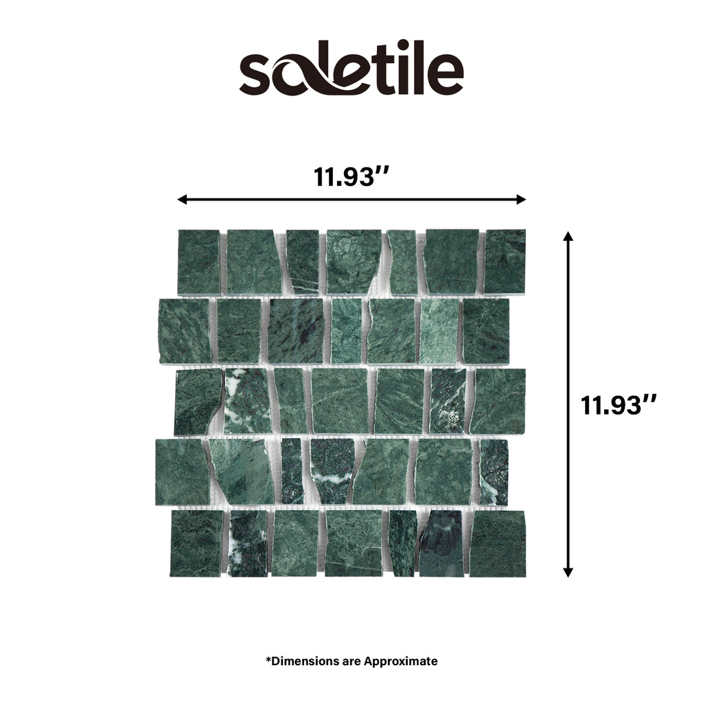 Green mosaic tile sample with dimensions 11.93" x 11.93" and Soletile branding.
