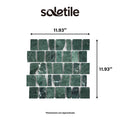 Green mosaic tile sample with dimensions 11.93" x 11.93" and Soletile branding.