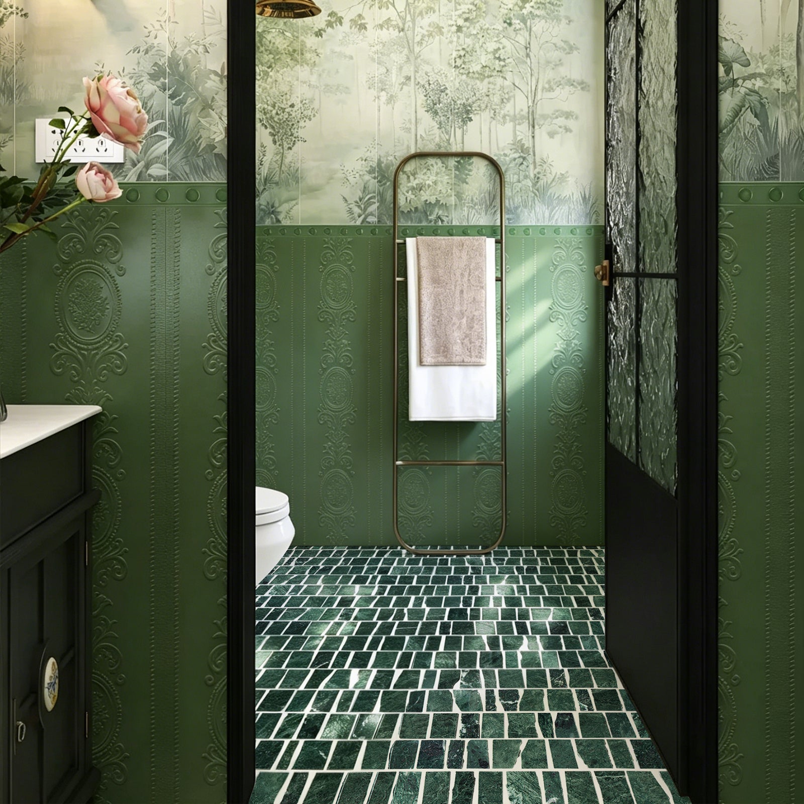 Rough-Cut Verde Marble Mosaic Tile