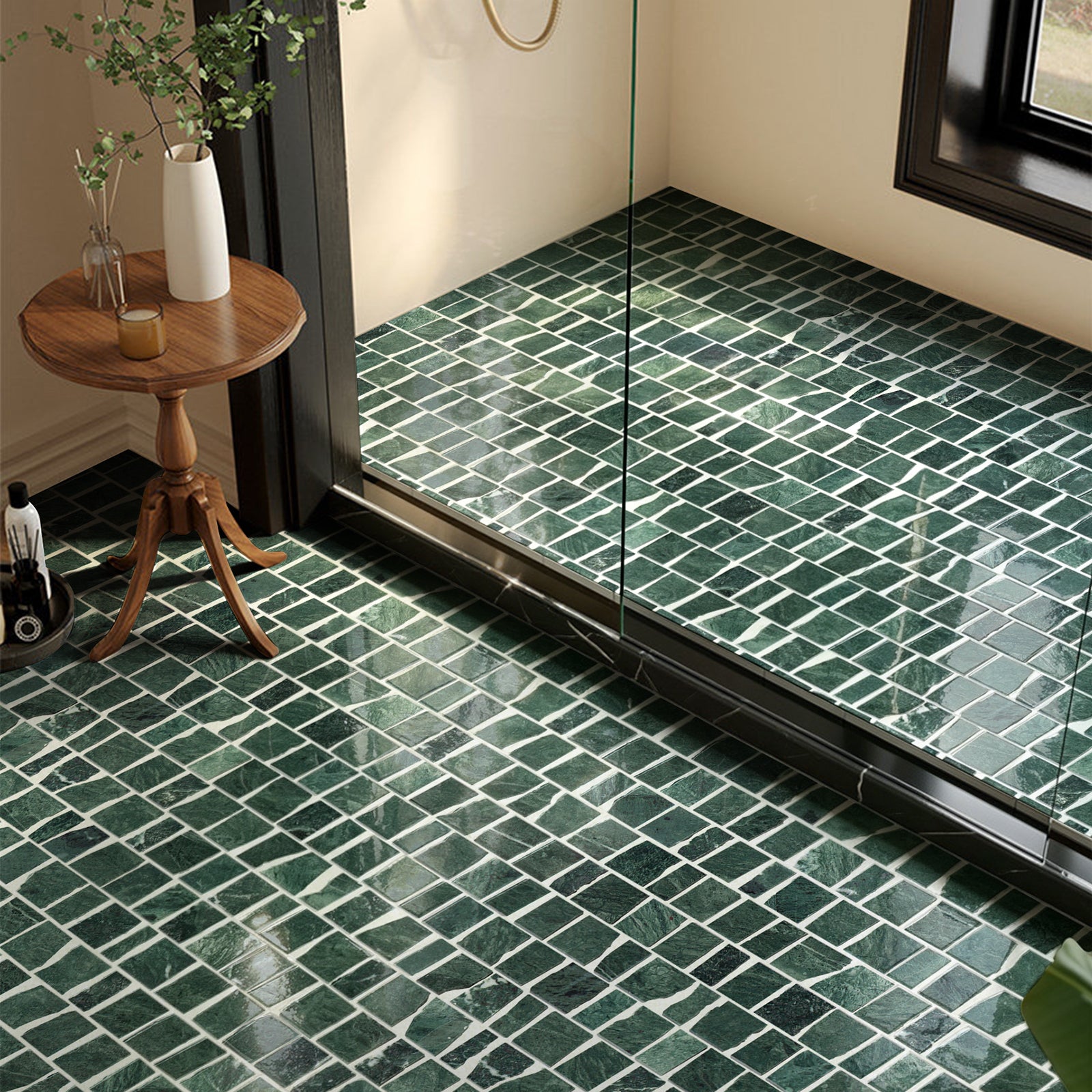 Rough-Cut Verde Marble Mosaic Tile