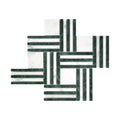 Green and white marble tiles arranged in a geometric pattern on a white background
