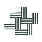 Green and white marble tiles arranged in a geometric pattern on a white background