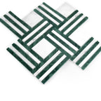 Green and white patterned tiles on a white background