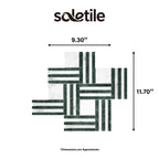 Mosaic tile design with dimensions labeled, featuring the brand 'soletile'.