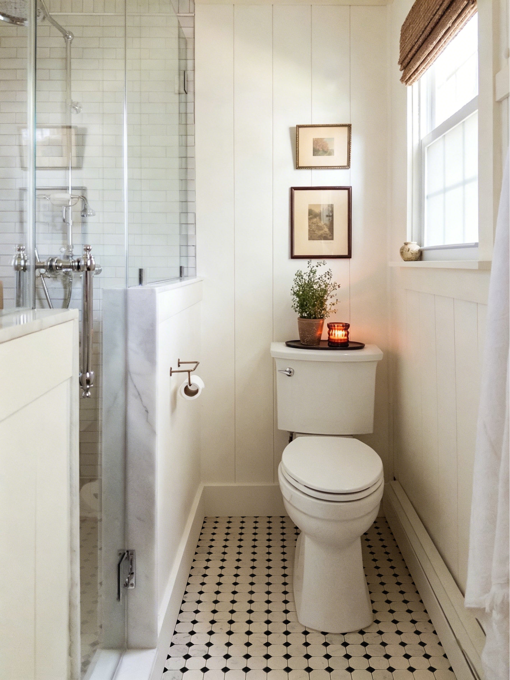 Octagon Carrara White & Black Jade Marble Mosaic Tile