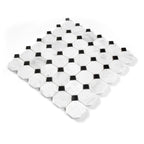 Octagon and dot mosaic in carrara white tiles on a white background