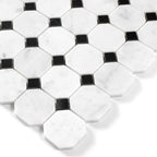 Octagon and dot mosaic tile with carrara white and black marble