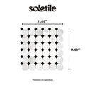 Mosaic tile pattern with dimensions labeled, featuring the brand 'soletile'.