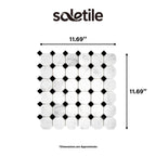 Mosaic tile pattern with dimensions labeled, featuring the brand 'soletile'.
