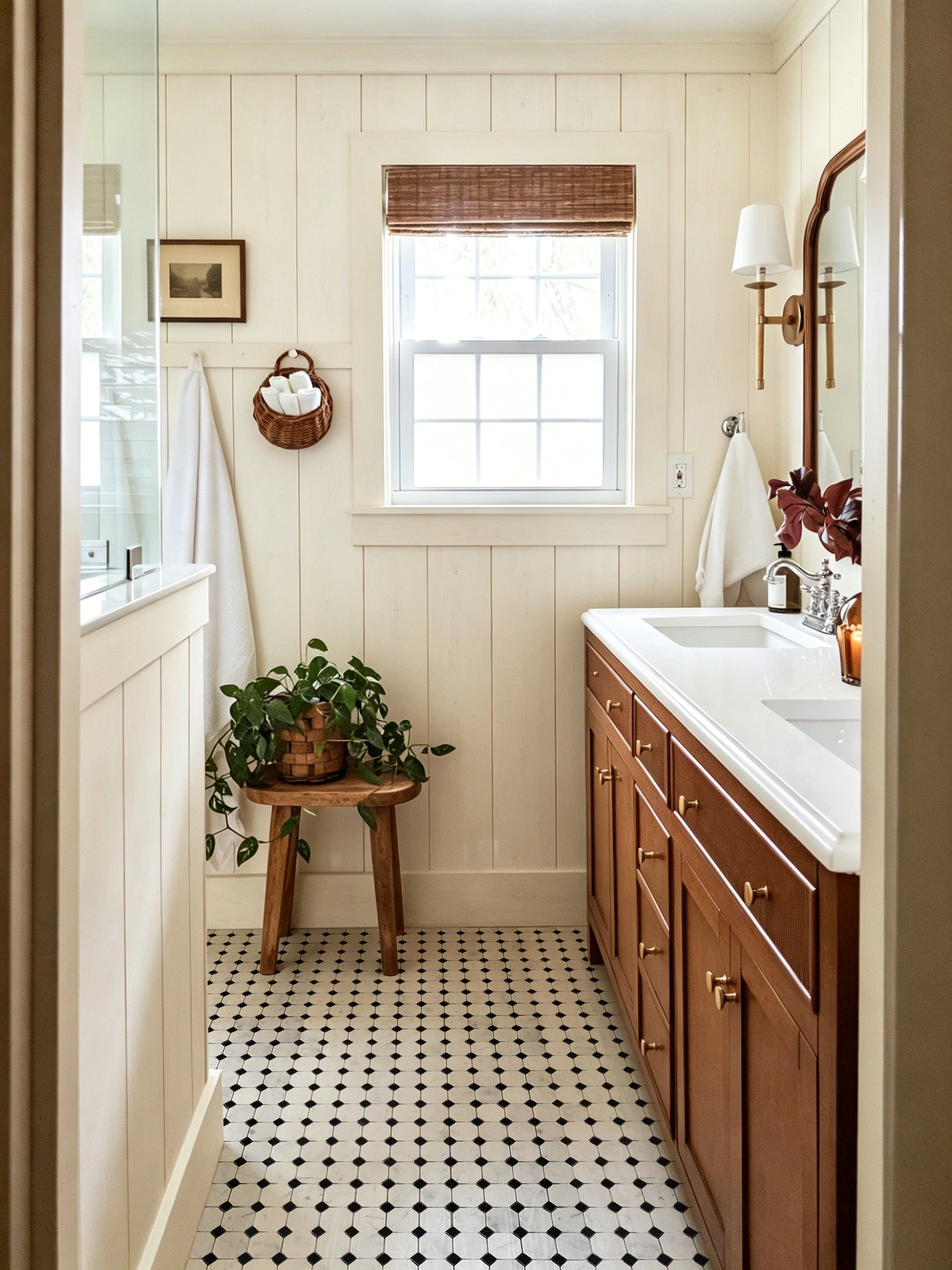 Octagon Carrara White & Black Jade Marble Mosaic Tile