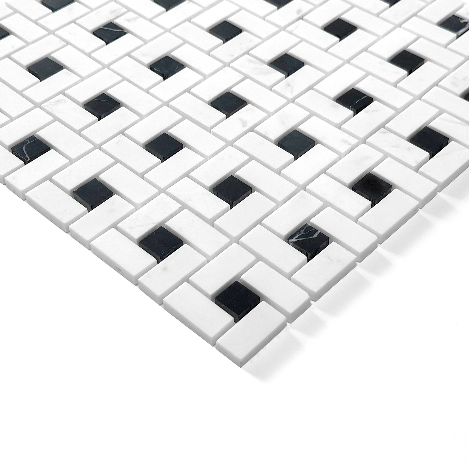 Pinwheel Ariston White & Black Marquina Marble Mosaic Tile