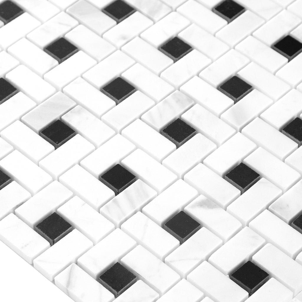 Mosaic pattern of black and white square tiles