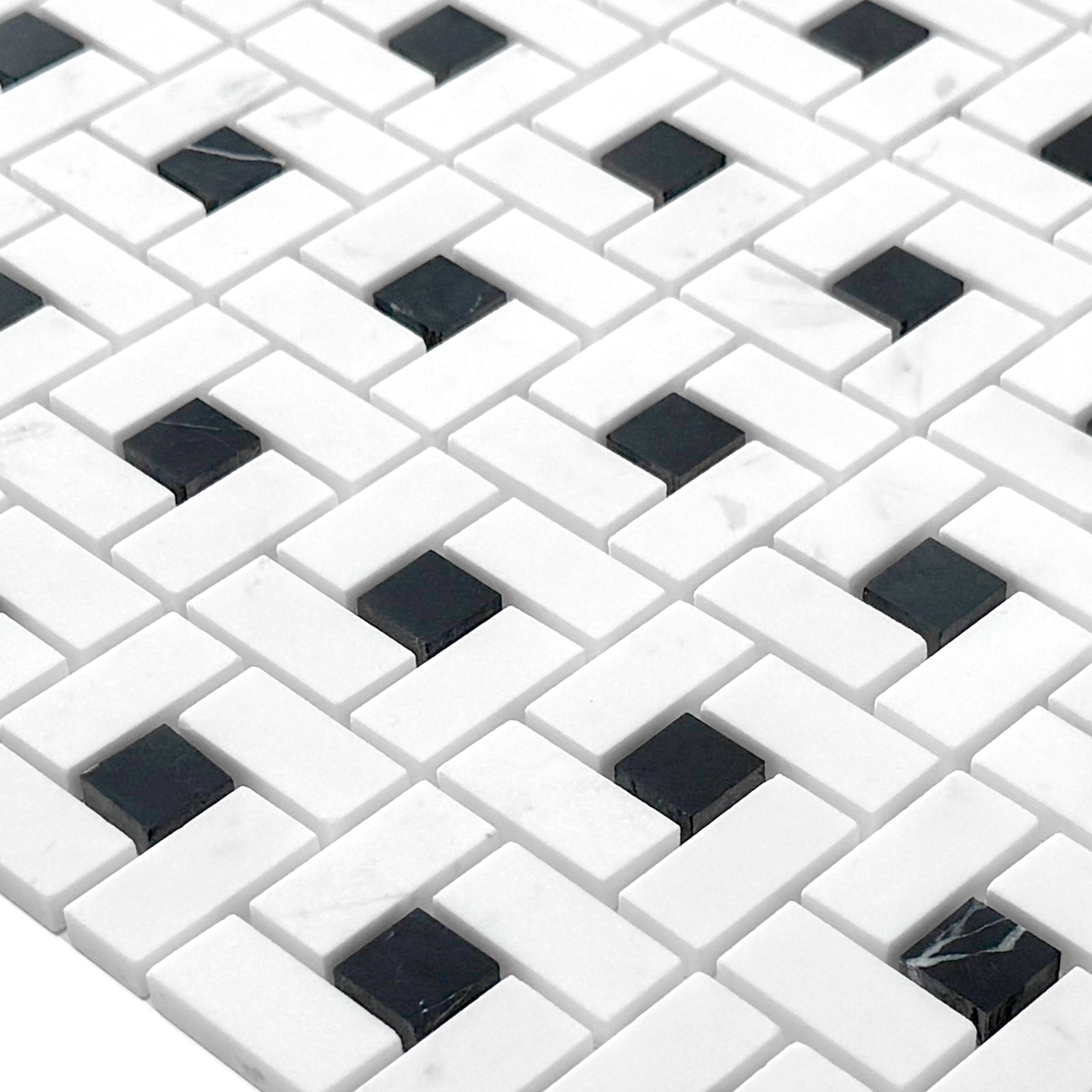 Pinwheel Ariston White & Black Marquina Marble Mosaic Tile