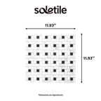 Mosaic tile pattern with dimensions labeled, featuring the brand 'soletile'.