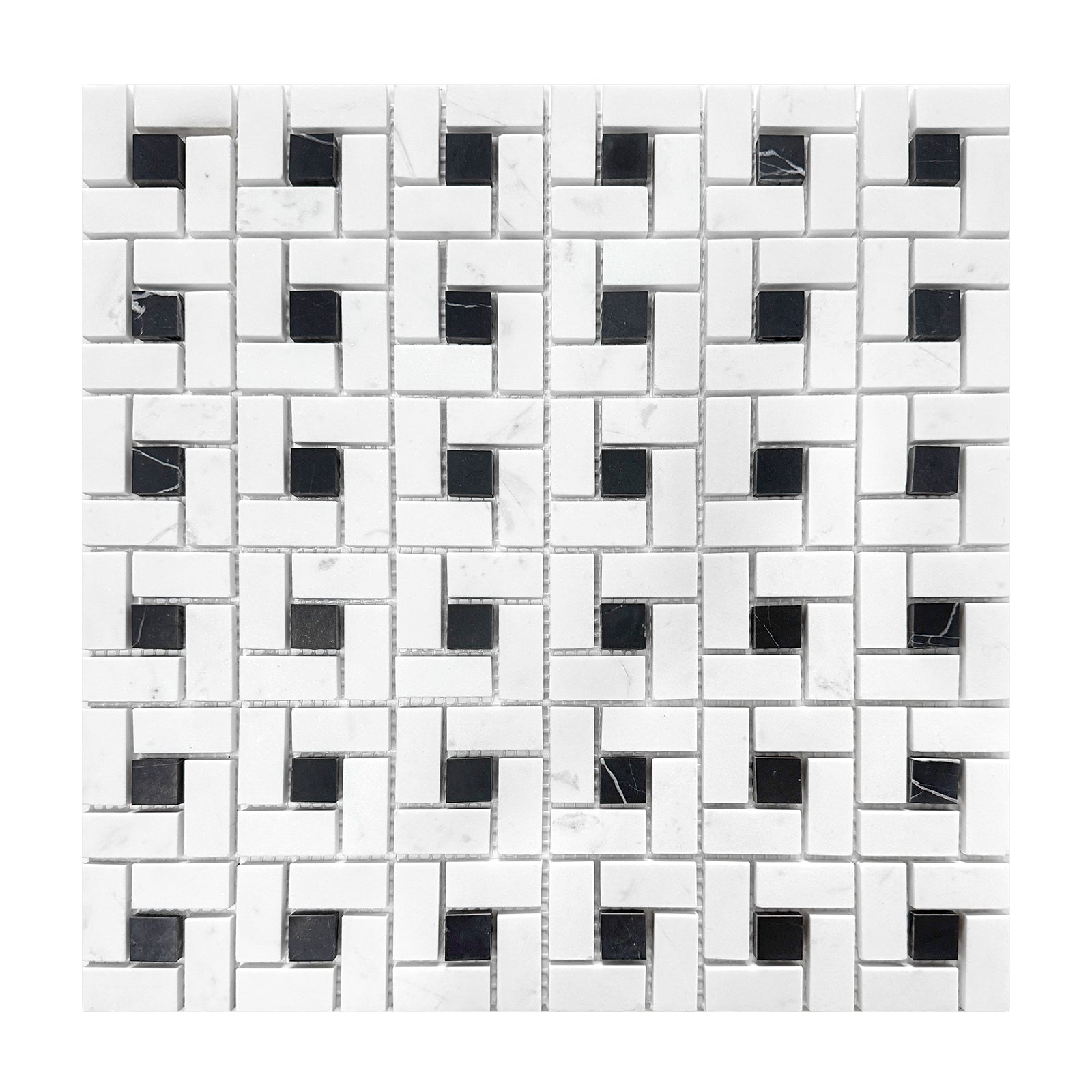 Pinwheel Ariston White & Black Marquina Marble Mosaic Tile