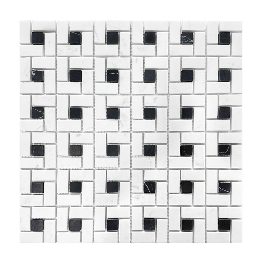 Pinwheel Ariston White & Black Marquina Marble Mosaic Tile