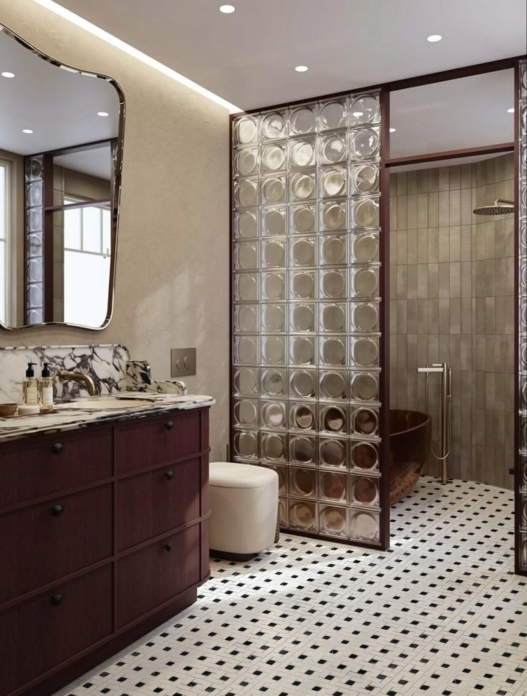 Pinwheel Ariston White & Black Marquina Marble Mosaic Tile