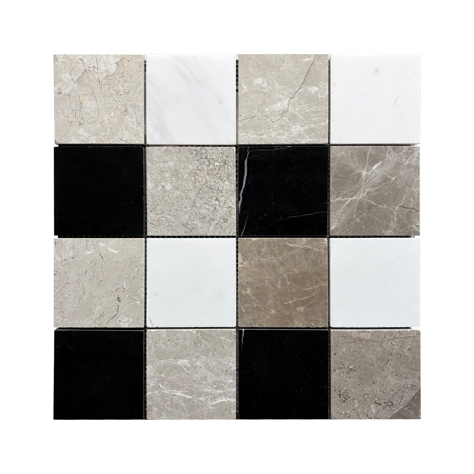 Grid Ariston White & Black Jade & Cloud Gray Marble Mosaic Tile