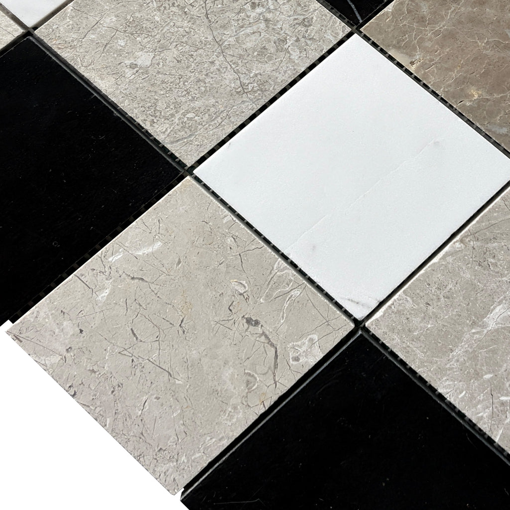 Grid Ariston White & Black Jade & Cloud Gray Marble Mosaic Tile
