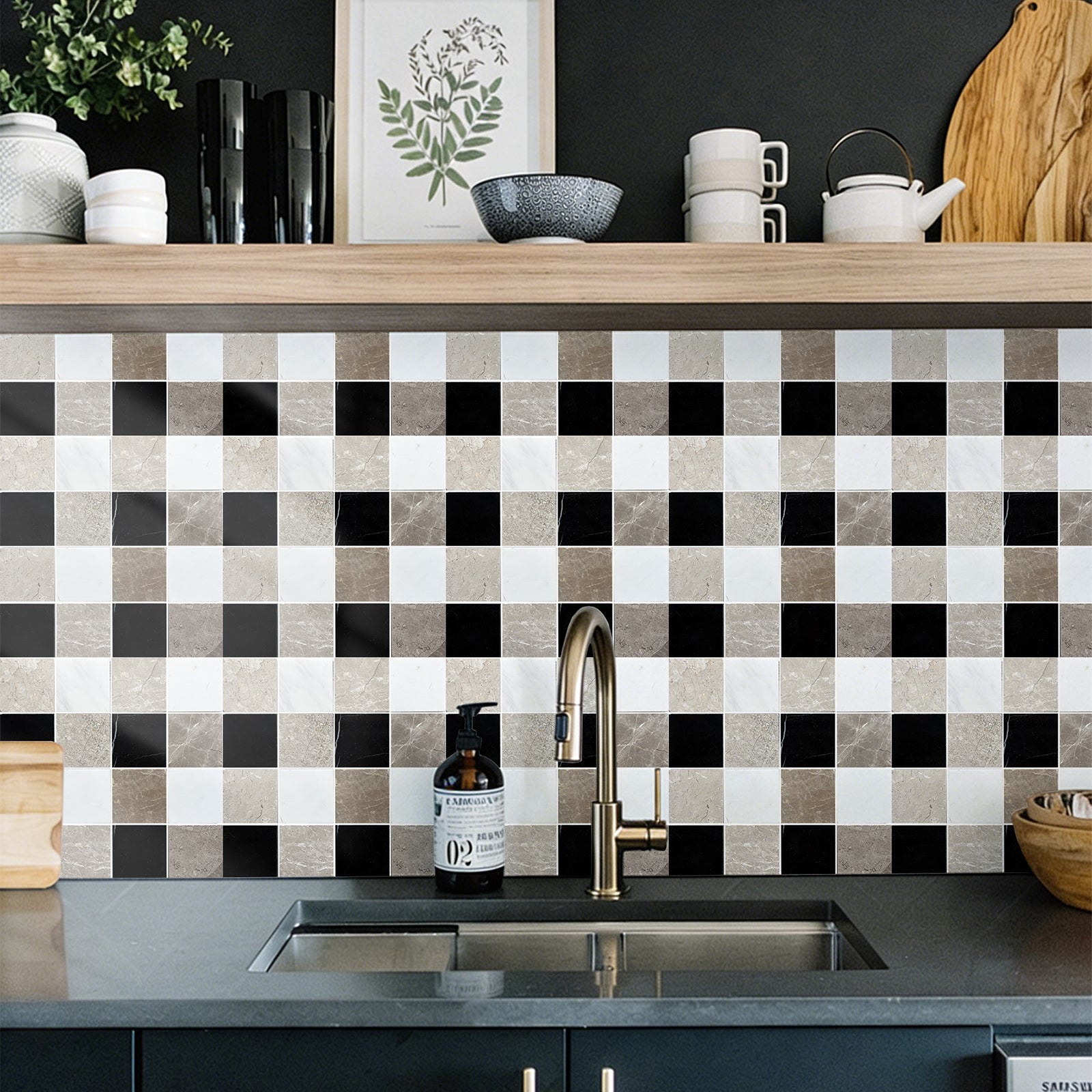 Grid Ariston White & Black Jade & Cloud Gray Marble Mosaic Tile