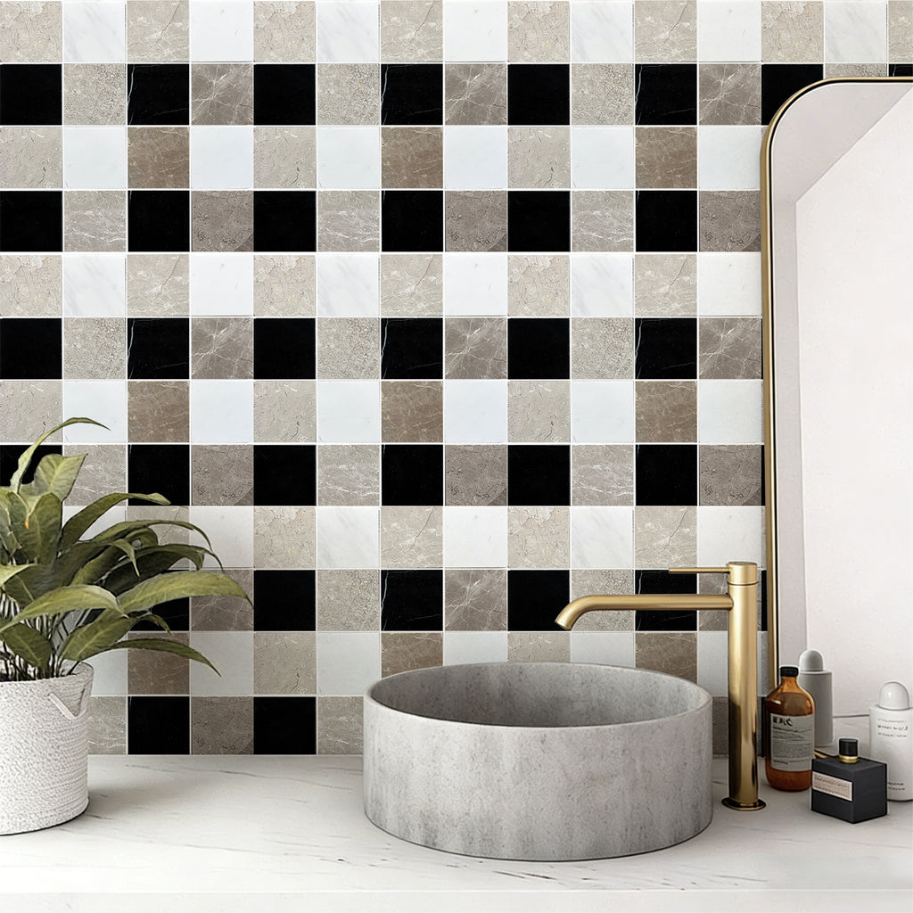Grid Ariston White & Black Jade & Cloud Gray Marble Mosaic Tile