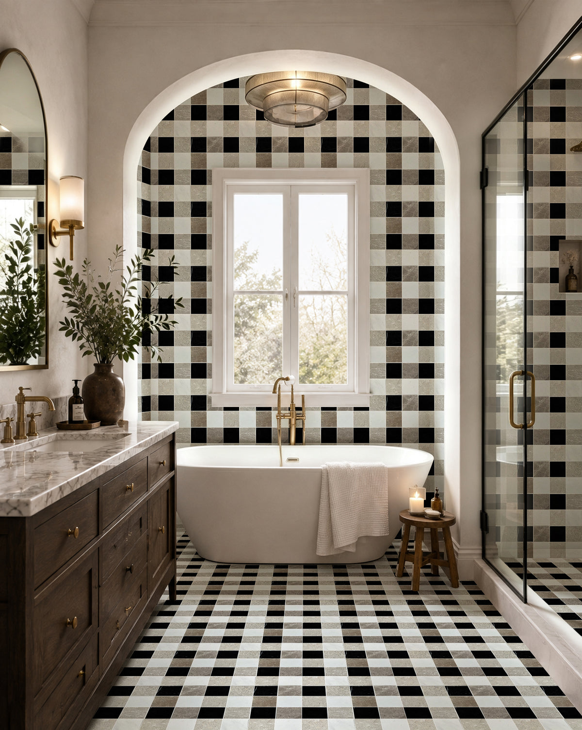 Grid Ariston White & Black Jade & Cloud Gray Marble Mosaic Tile