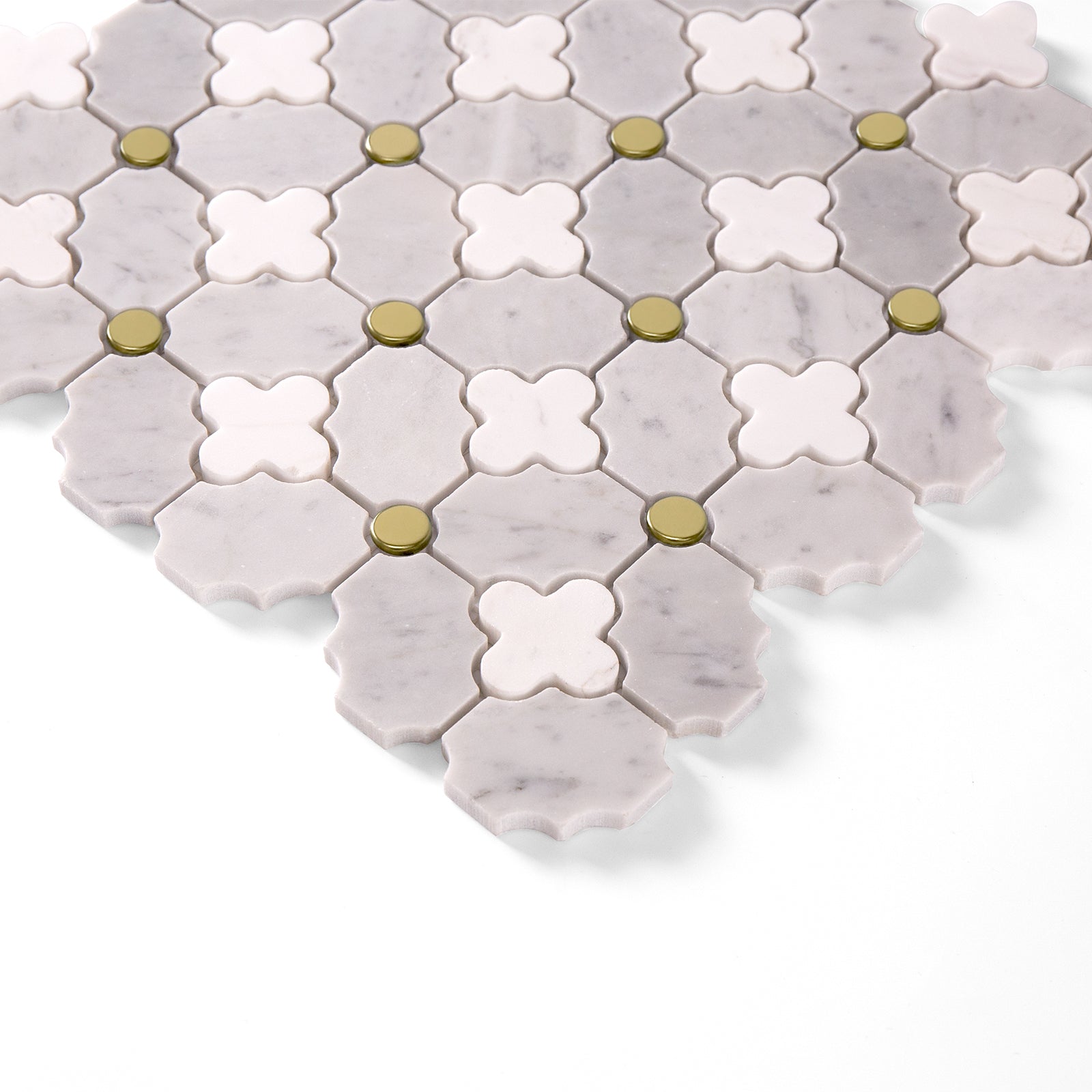 Four-Leaf Carrara White Marble Mosaic Tile