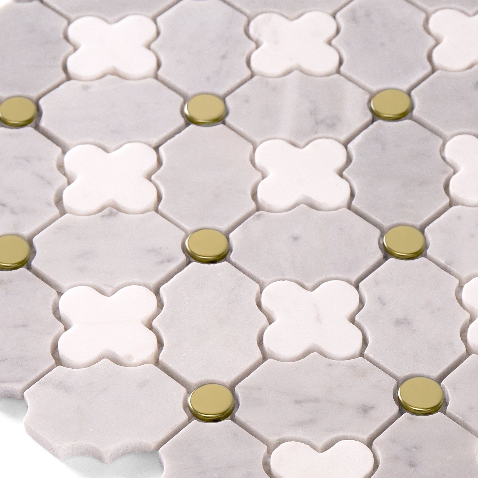 Four-Leaf Carrara White Marble Mosaic Tile