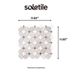 Mosaic tile with dimensions labeled and Soletile branding.