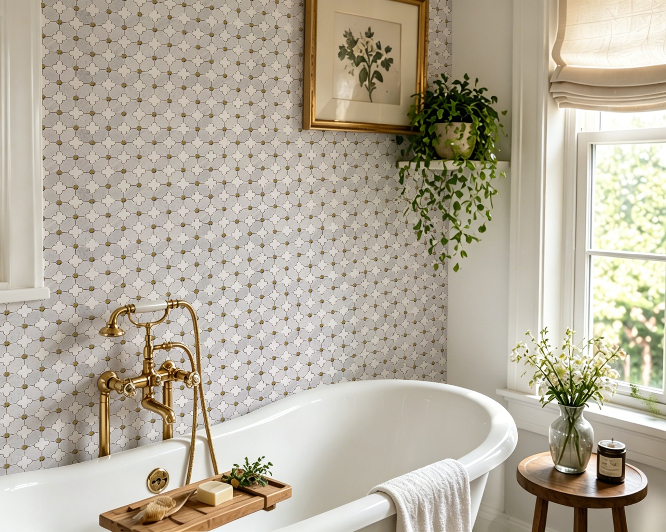 Four-Leaf Carrara White Marble Mosaic Tile