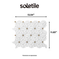 Tile with geometric pattern and dimensions labeled, featuring the brand 'soletile'.