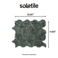 Green mosaic tile with dimensions labeled and 'soletile' branding.