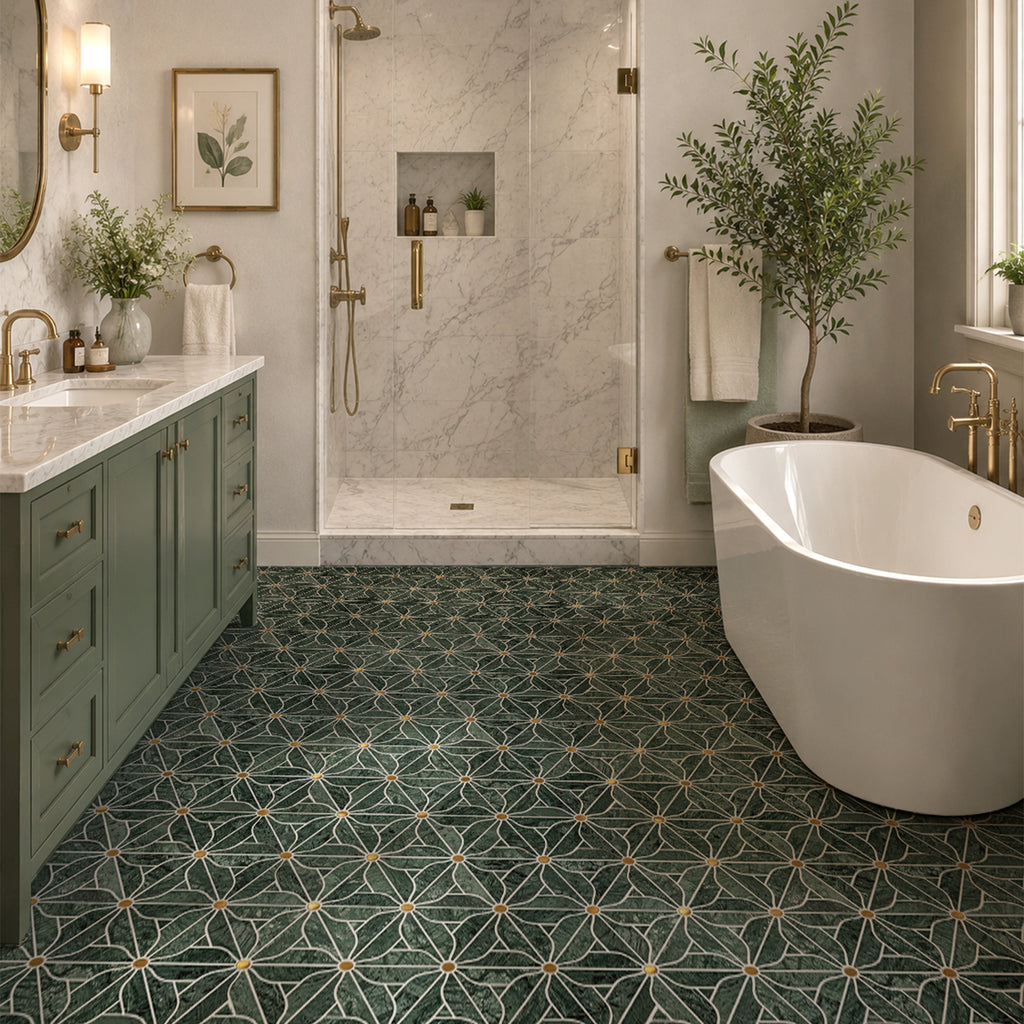 Petal India Green Marble Mosaic Tile