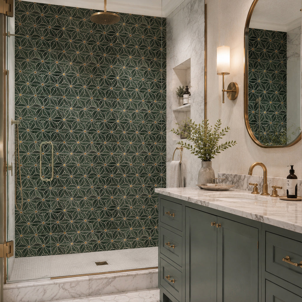 Petal India Green Marble Mosaic Tile