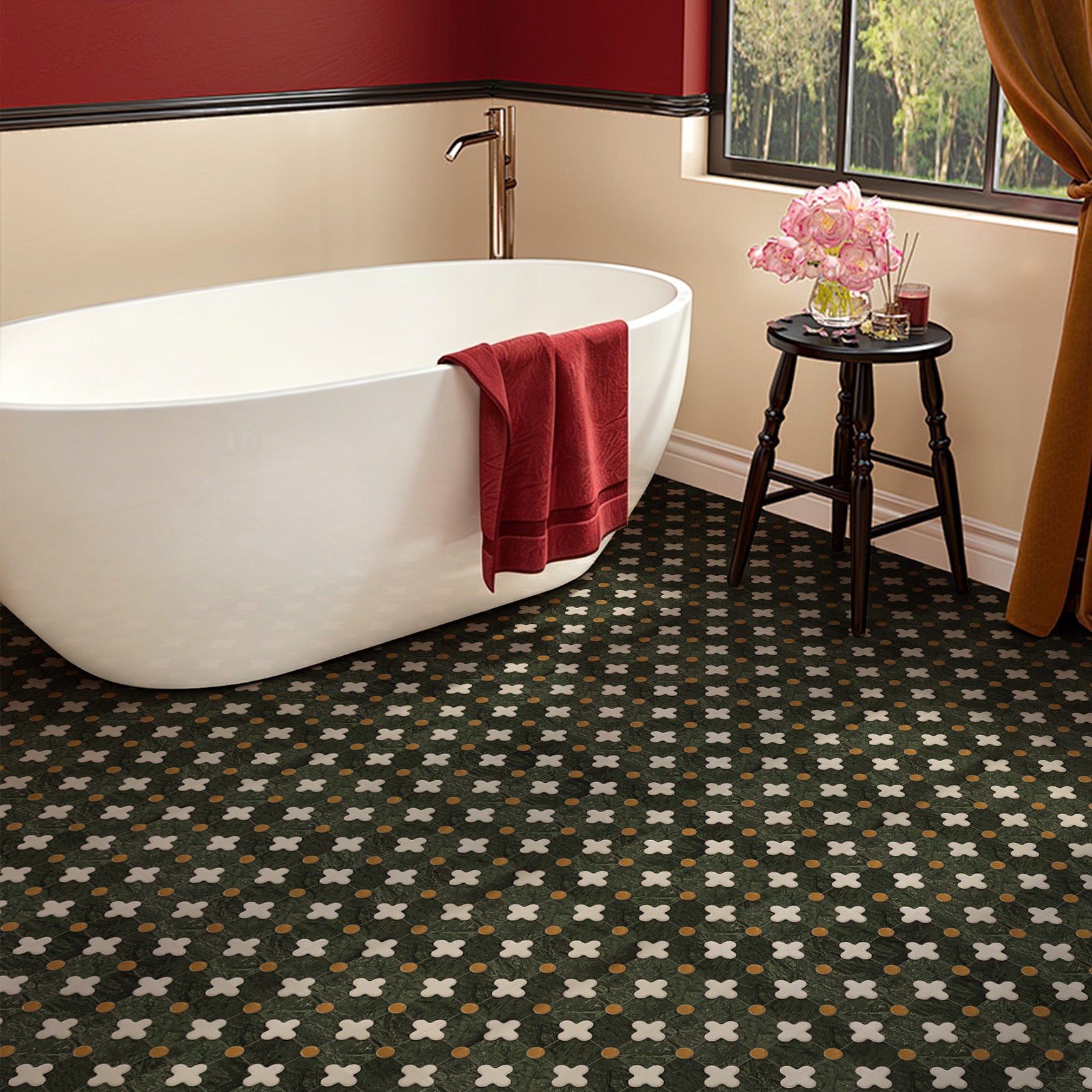 Four-Leaf India Green Marble Mosaic Tile
