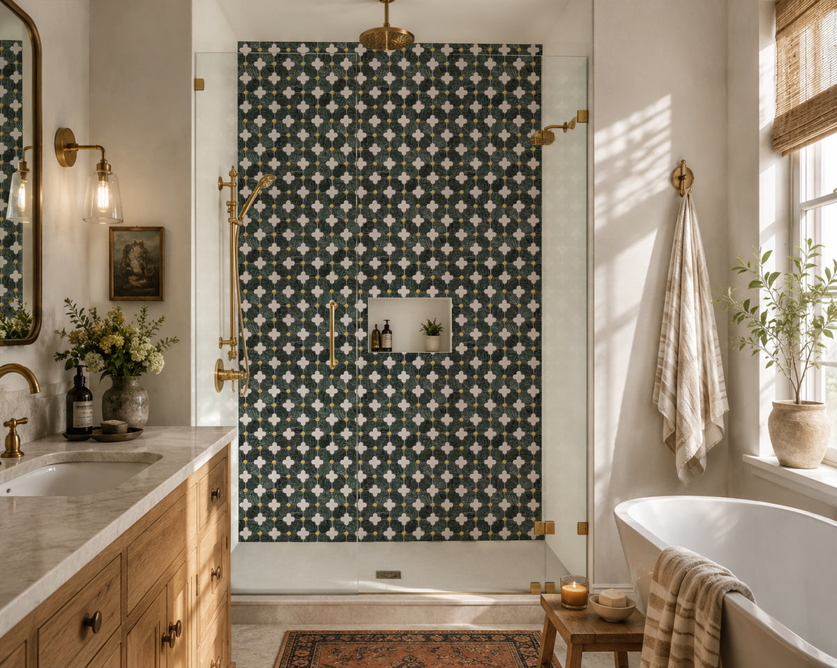 Four-Leaf India Green Marble Mosaic Tile