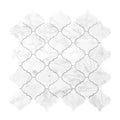 White carrara marble mosaic tile arabesque pattern on a white background