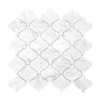 White carrara marble mosaic tile arabesque pattern on a white background
