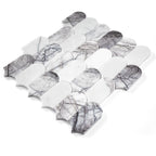 Set of feather-patterned marble mosaic tile on a white background