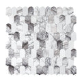Marble mosaic tile pattern with gray and white stones on a white background