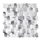 Marble mosaic tile pattern with gray and white stones on a white background