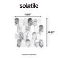 Marble-patterned tiles with dimensions labeled and 'soletile' branding.